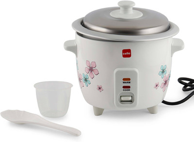 cello Iris Rice Cooker with Single Bowl | Trivet Plate | Electric Rice Cooker with Steaming Feature(0.6 L, White)