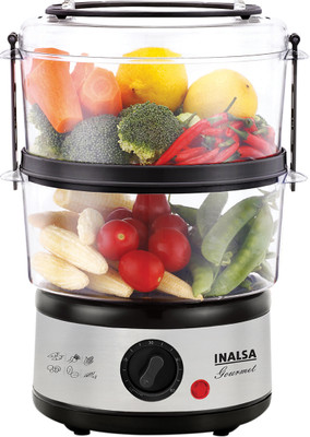 Inalsa Gourmet Multi-Function 500W-Food Steamer & Egg Boiler with LED Indicator,BPA-Free 2 Tier Stackable Baskets,Stainless Steel Base ,Auto-Stop & Dry Run Protection,Fits 14 Eggs In One Go Food Steamer(5 L, Black, Silver) Inalsa Gourmet Multi-Function 500W-Food Steamer & Egg Boiler with LED Indicator,BPA-Free 2 Tier Stackable Baskets,Stainless Steel Base ,Auto-Stop & Dry Run Protection,Fits 14 Eggs In One Go Food Steamer(5 L, Black, Silver)