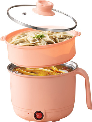 stylishcook Electric Hot Pot, Multipurpose Cooker with Steel Interior, Glass Lid, Rice Cooker, Electric Pressure Cooker, Food Steamer, Travel Cooker, Slow Cooker(1.5 L, Peach)