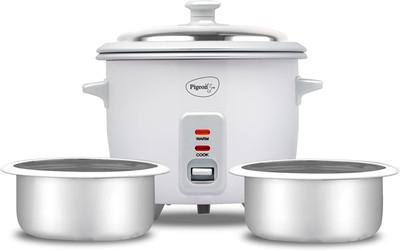 Pigeon Joy Automatic Multi Cooker | Food Warmer | Small Aluminium Double Pan | Mini Electric Rice Cooker with Steaming Feature(0.6 L, White)