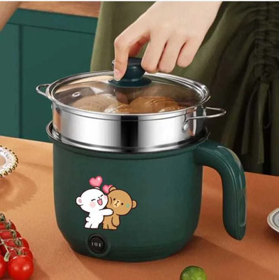CREATION BAZAAR Mini Multiifunction Non-Stick Cooker with Glass Lid Base Concealed Cooking Pot Rice Cooker, Travel Cooker, Egg Cooker, Egg Boiler, Food Steamer(1.6 L, Multicolor)
