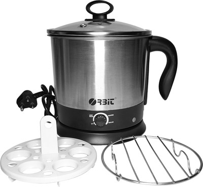 ORBIT Electric Multi Cooker/kettle with Grill Rack + Egg Rack - Travel Cooker(1.5 L, Silver and Black)