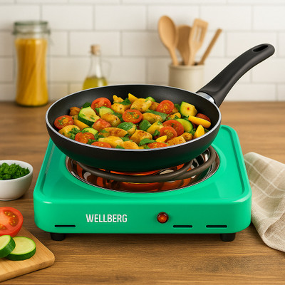 WELLBERG 1000 W Radiant Cooktop Jog Dial(Green, Single Burner Electric Stove (1000W) | Portable Hot Plate for Daily Kitchen Use,)