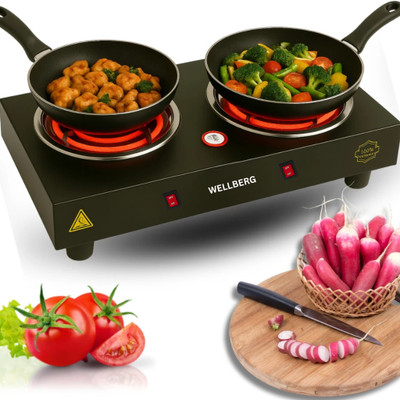 WELLBERG 2000W Dual Coil Electric Cooktop | Heavy Duty Hot Plate for Kitchen Use Electric Grill(Black)