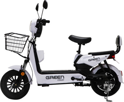Sportal Green Udaan Electric Scooter for Adult’s with 40KM Range White 10 inches Single Speed Lead-acid (SLA) Electric Cycle