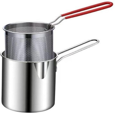BHAVRUTT Deep Frying Pot With Basket 1200Ml Stainless Steel Fryer Pot With Long Handle 1.2 L Electric Deep Fryer