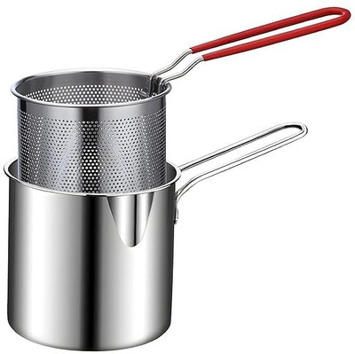 SoftBliss Stainless Steel Deep Fryer Pot With Basket Ideal for Frying French Fries Pot 4 cm diameter 1.4 L capacity(Stainless Steel)