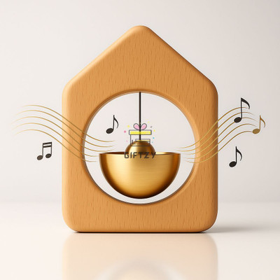Giftzy Wooden House Door Bell Brass Gong No Drill Magnetic Woody Chime Ghanti Gift Bell Wireless Door Chime(1 Tune)