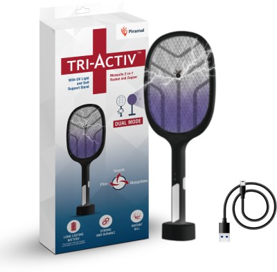 Tri-Activ Mosquito Racket 2-in-1 Rechargable Bat + Zapper by Piramal UV Light (Black) Electric Insect Killer Indoor, Outdoor(Bat)