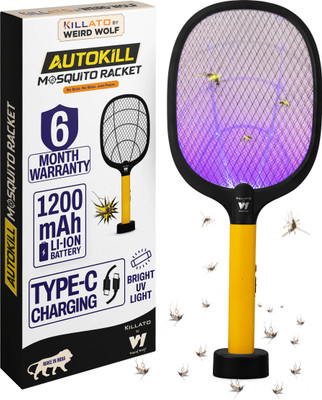 Killato by Weird Wolf 2 in 1 UV Light Mosquito Bat Racket with Base Stand Rechargeable Electric Insect Killer Indoor, Outdoor(Bat)