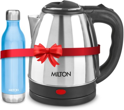 MILTON Go Electro, 1.5 L, Silver & Bliss 600 Water Bottle, 500 ml Electric Kettle(1500 L, Blue)