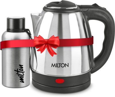 MILTON Go Electro 1.2 L, & Aura 500 Water Bottle, 520ml Electric Kettle(1200 L, Silver)