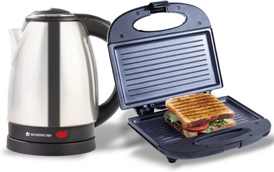 WONDERCHEF Prato Plus Griller & Crescent Electric Kettle(1.8 L, Black, Silver)