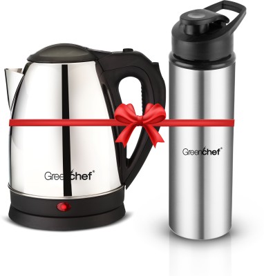 Greenchef Kettle 1.5L Flex 900 ML Stainless Steel water Bottle Electric Kettle(1.5 L, Silver, Black)