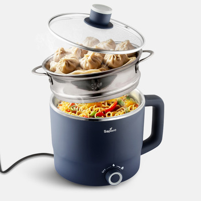 SAPORO Flexicook Electric Multipurpose Kettle with Steamer - Double Layered Body - 600W Multi Cooker Electric Kettle(1.2 L, Blue)