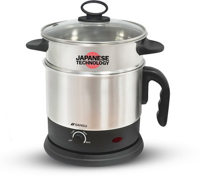 Sansui Steel Pro Multi Cooker Electric Kettle(1.2 L, Black & Silver)