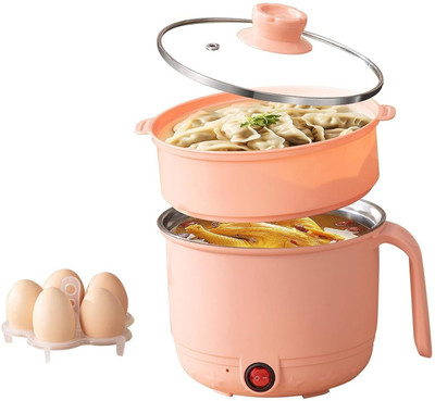 WeProve Multipurpose Electric Cooking Pot with Steamer Non-Stick Inner Steel Rice Cooker Multi Cooker Electric Kettle(1.5 L, Peach)