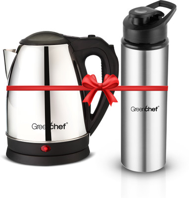 Greenchef Kettle 1.5L Flex 900 ML Stainless Steel water Bottle Electric Kettle(1.5 L, Silver, Black)