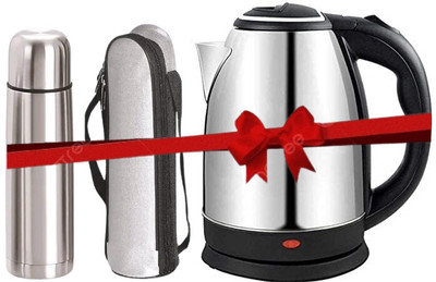 Owqust Stainless Steel Thermosteel Hot Or Cold Bottle With Jacket (500 ml) with Electric Kettle(2 L, Black, Silver)