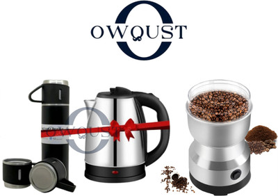 Owqust Vacuum Flask Set & Nima Mixer Grinder & Electric Kettle(1.8 L, Silver)