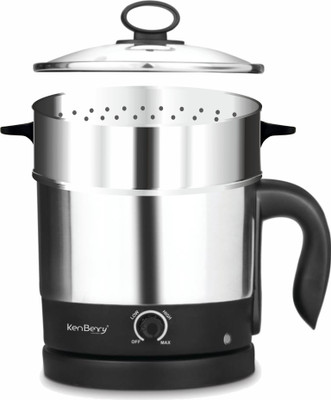 KenBerry Handy Cook Multi Cooker Electric Kettle(1.5 L, Steel/Black with Steaming Bowl Attachment)