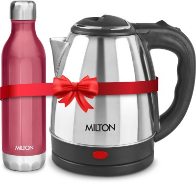 MILTON Go Electro 1.5 L, Silver & Bliss 900 Water Bottle, 790 ml Electric Kettle(1500 L, Red)