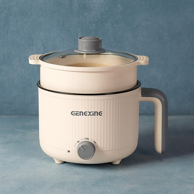 MOOKA MINI Multipurpose Electric Cooker with Steamer - Non-Stick Hot Pot Rice Cooker Multi Cooker Electric Kettle(1.5 L, Cream, greay)