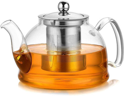 InstaCuppa Borosilicate Glass Teapot with Removable SteelInfuser for Infusing Blooming Teas Beverage Maker(1.2 L, Transparent)
