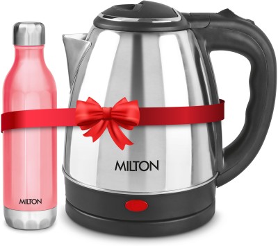 MILTON Go Electro, 1.5 L, Silver & Bliss 600 Water Bottle, 500 ml Electric Kettle(1500 L, Pink)
