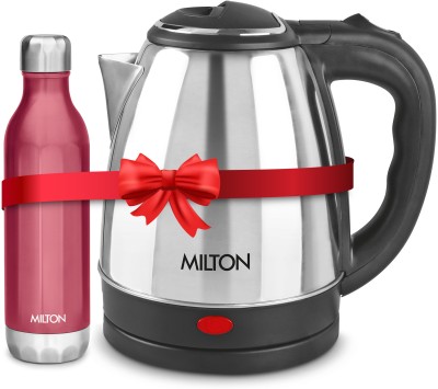 MILTON Go Electro, 1.2 L Silver & Bliss 600 Water Bottle, 500 ml Electric Kettle(1200 L, Red)