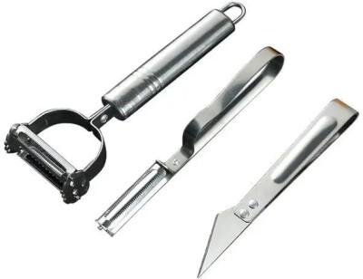 VDNSI Trio Peelers, Slicers, and Corer Set for Effortless Vegetable and Fruit Straight, Y Shaped Peeler Set(Steel Pack of 3)