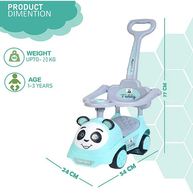 JoyRide 3 in 1 Push Car Panda Plus Rideon with Removable Parental Handle | Guardrails Rideons & Wagons Non Battery Operated Ride On(Green)