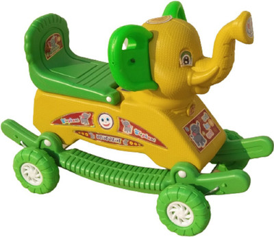 oh baby PLASTIC ELEPHANT WITH ROCKING FUNCTION AND RUNNING RIDE ON HATHI 36587452 Tricycle(Multicolor)