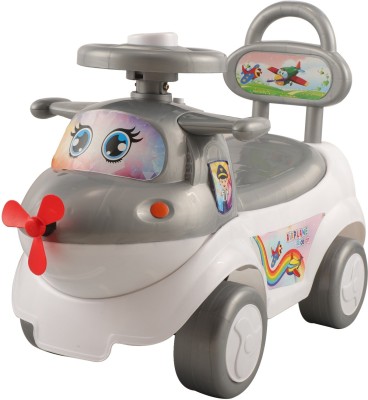 JoyRide Manual Ride On Car Airplane Design | Under Seat Storage | Music & Horn Steering Rideons & Wagons Non Battery Operated Ride On(Silver)