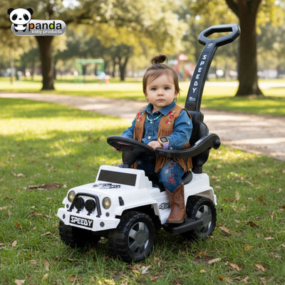 PANDA BABY PRODUCTS Ride-On Jeep for Kids with Music & Horn Steering with Back Support seat Car Non Battery Operated Ride On(White)