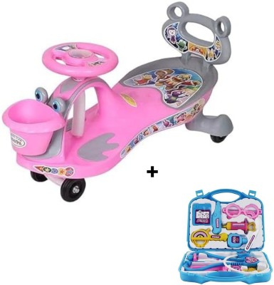 Myhoodwink Ride on Swing Froggy Magic Car Toy +Role Play Doctor Kit for Kids Age 1 to 7 Yr Rideons & Wagons Non Battery Operated Ride On(Pink)