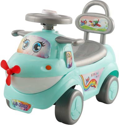 JoyRide Manual Ride On Car Airplane Design | Under Seat Storage | Music & Horn Steering Rideons & Wagons Non Battery Operated Ride On(Green)