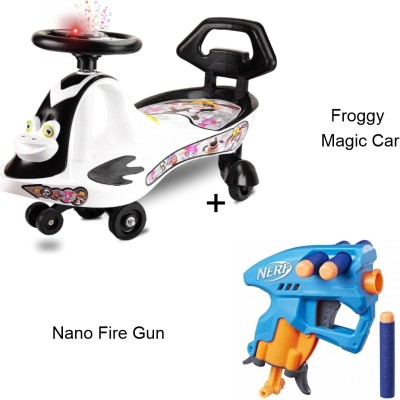 Myhoodwink Ride On Swing & Twist Magic Car Toy + Nano Fire Gun Toy for Kids 1 to 7 Yr Rideons & Wagons Non Battery Operated Ride On(White, Black)