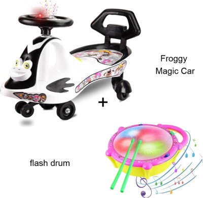 Myhoodwink Ride On Swing & Twist Magic Car Toy + Musical Flash Drum Toy for Kids 1 to 7 Yr Car Non Battery Operated Ride On(White, Black)