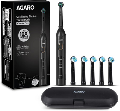 AGARO Cosmic Plus Oscillating Tooth Brush for Adults, 4 Modes Electric Toothbrush(Black)