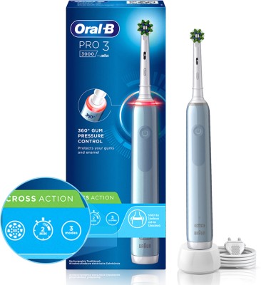 Oral-B Pro 3, 3 modes with Triple pressure control, replaceable brush head included Pro3 Rotating, 3 Brush Modes, Pro Timer, Pressure Sensor, Electric Toothbrush(Light Blue)