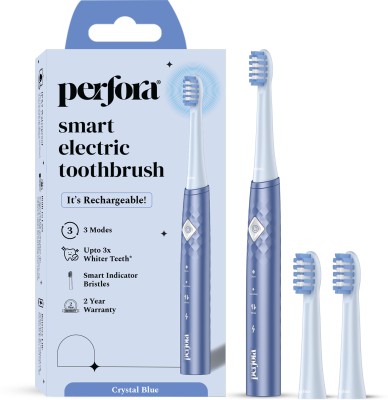 Perfora Rechargeable Toothbrush |3 Brush Heads |3 Modes | Smart Indicative Bristles | V4 Electric Toothbrush(Crystal Blue)