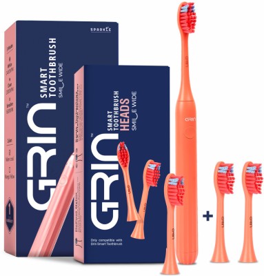 Grin Electric Toothbrush for Adults with 3 Brush Heads, 3 Cleaning Modes Electric Toothbrush(Miami Coral)