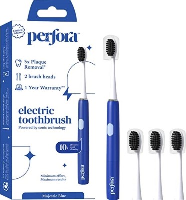 Perfora Electric Toothbrush | 90 Days Battery Life | Ultra Soft Dupont Vibrating Bristle Electric Toothbrush(Majestic Blue, 1 Brush, 2 Brush Head)