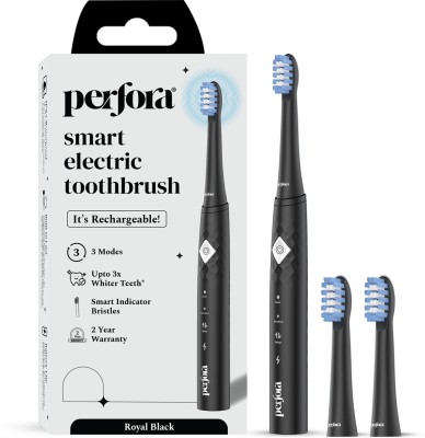 Perfora Rechargeable Toothbrush |3 Brush Heads |3 Modes | Smart Indicative Bristles | V4 Electric Toothbrush(Royal Black)