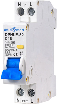 amiciSmart 16A RCBO, Single Module 220V Residual Current Circuit Breaker with Over Current, Short-Circuit and Leakage Protection, Shock Proof MCB(1)