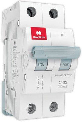 HAVELLS PVC Plastic 32A MCB DP C Curve (White) DHMGCDPF032 MCB(2)