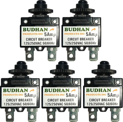BUDHAN PRODUCTS INC AC 125/250V / 5A Circuit Breaker with Push Button Reset | 5Amp Load Switch 5 Pcs of 5 (Five) Amps Mini Circuit Breaker | Thermal Overload Protector MCB(1)
