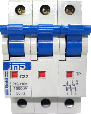 jmD Gold 32/A C Curve Triple Pole 415V 10000A/BC ISI Mark 50Hz Heavy-Duty Circuit Breaker for Industrial/Commercial Use (Triple Protection) MCB(3)