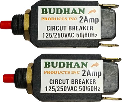 BUDHAN PRODUCTS INC 2 Pieces of 2 Amps Mini Circuit Breaker | Thermal Overload Protector AC 125/250V 2A Push Button Reset | 2Amp Load Switch, PCB Mount MCB(1)